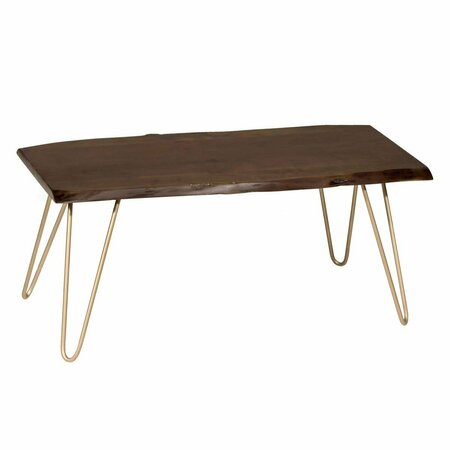 CAROLINA Seti Live Edge Coffee Table-Bench, Elm & Gold LE1618ELMGLD